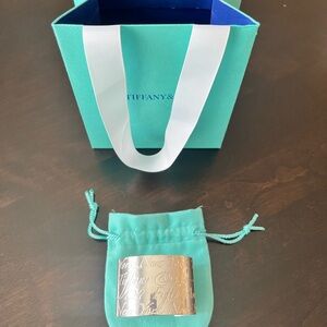 Tiffany & Co. Silver Notes Wide Script Cuff Bracelet.
